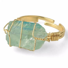 Load image into Gallery viewer, Green Fluorite Rough Gemstone Gold Adjustable Ring  ~ "Energy, Health, & Healing"