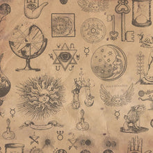 Load image into Gallery viewer, Alchemy Wrapping Paper Sheets - Vintage Spooky Occult Witch Gift Wrap Suns, Moons 20" x 29"