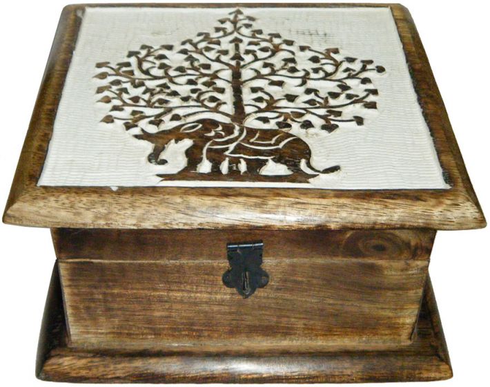 Wood Box: Elephant Tree of Life 7x7 inch