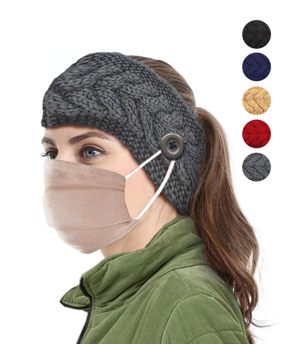 Knitted Headband w/Buttons for Mask,