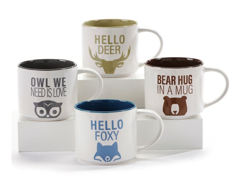 Animal Sentiment Mug, 4 Asst.