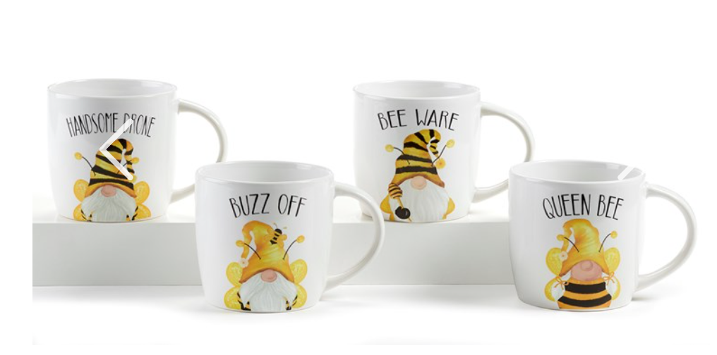 Bee Gnome Sentiment Mug, 4 Asst.