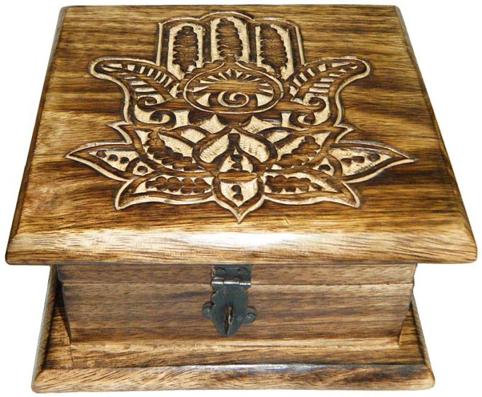 Wood Box: Hamsa Hand Lotus, 6x6 inch