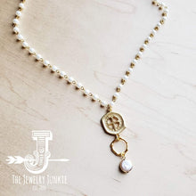 Load image into Gallery viewer, Pearl Necklace w/ Matte Gold Medallion Pearl Pendant
