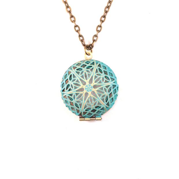 Oil Diffuser Locket Necklace-teal